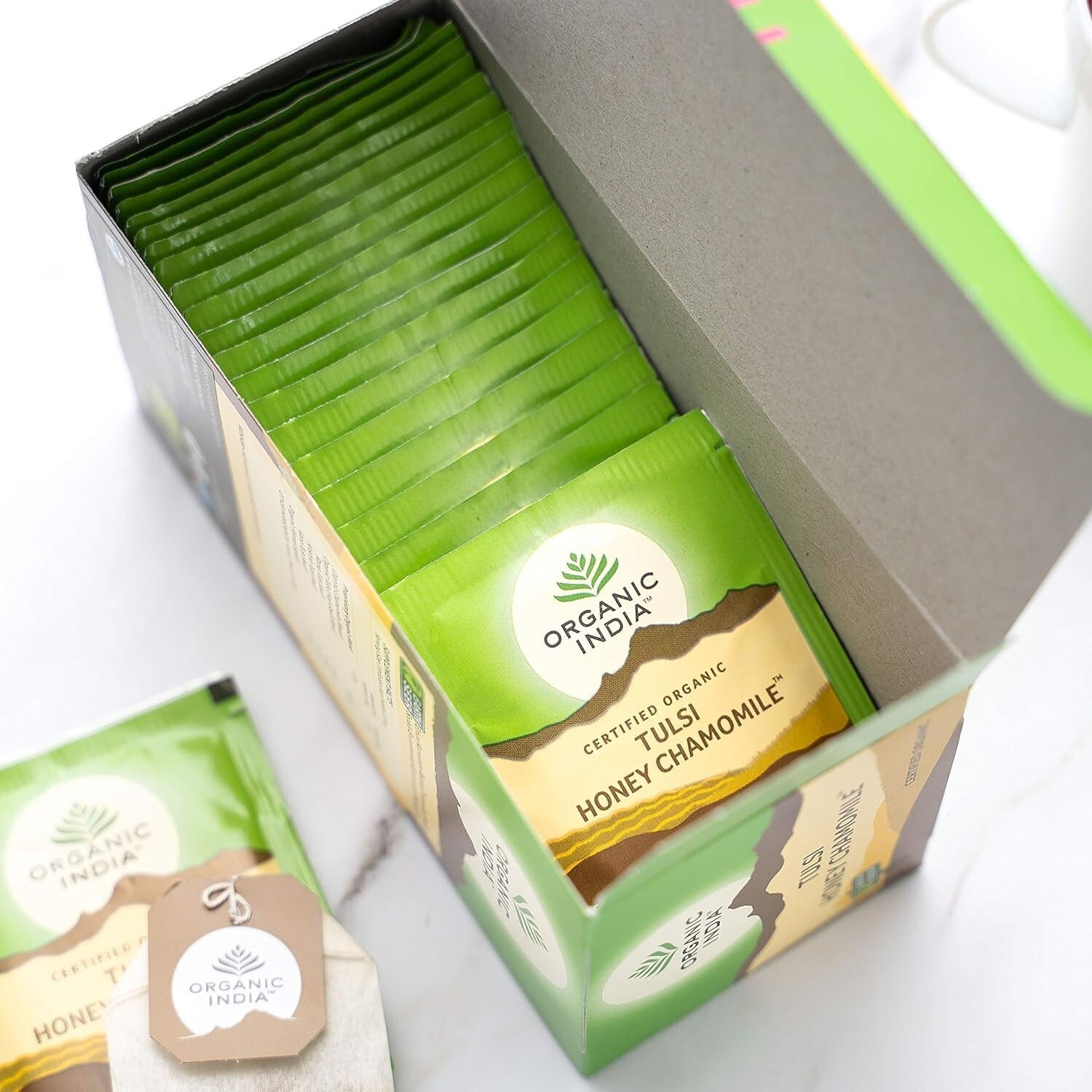 Organic India Tulsi Honey Chamomile - Pack of 25 Tea Bags 1.74g (43.5 Grams)